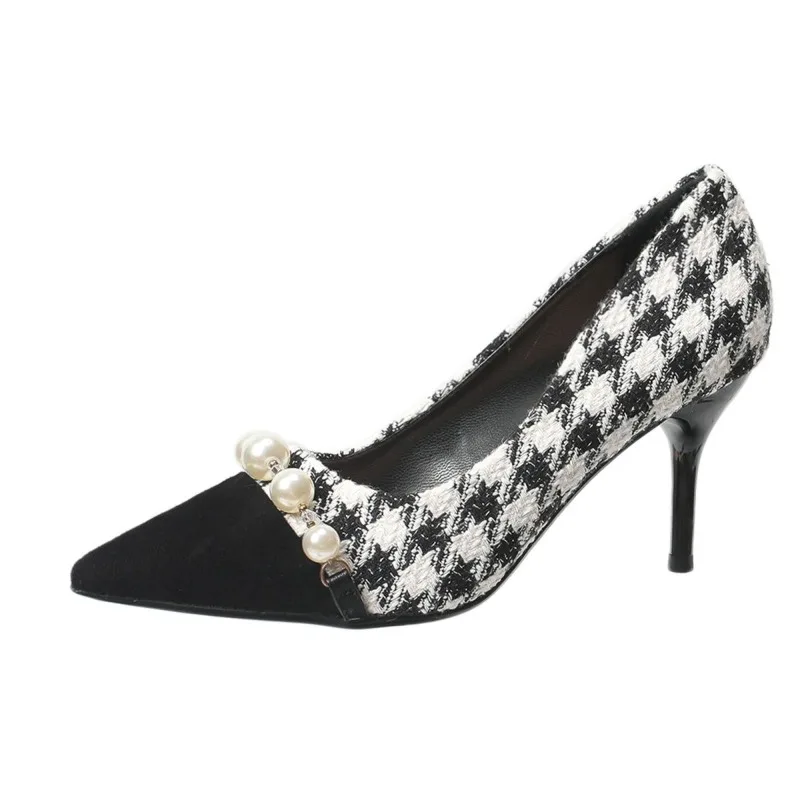 Thousand Bird Lattice High Heels Women 2024 Spring/summer New Pearl Professional Work Shoes Female Temperament Fine Heel Shoes