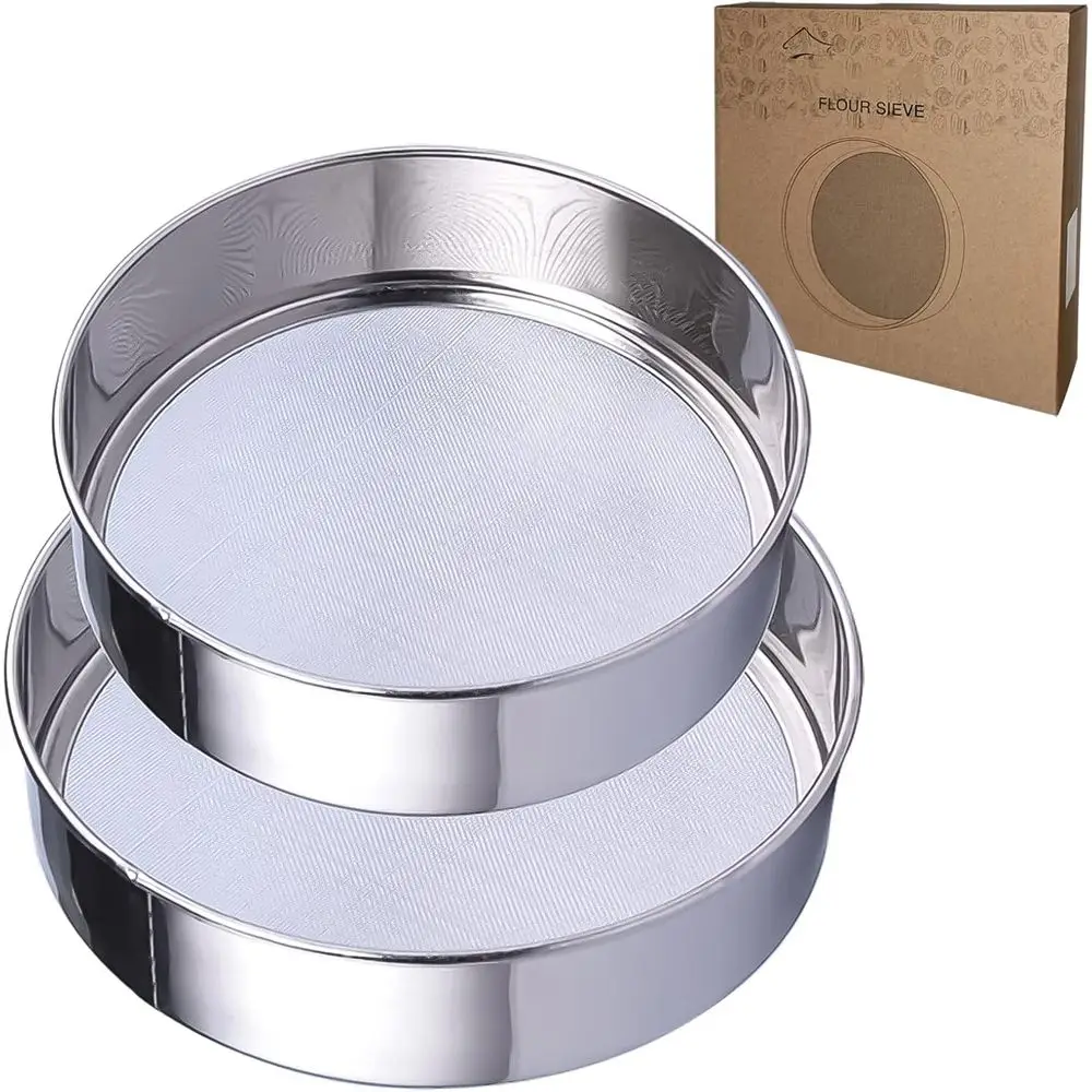 Round Stainless Steel Sieve Set, 8 40 Mesh and 6 60 Mesh, 2-Piece