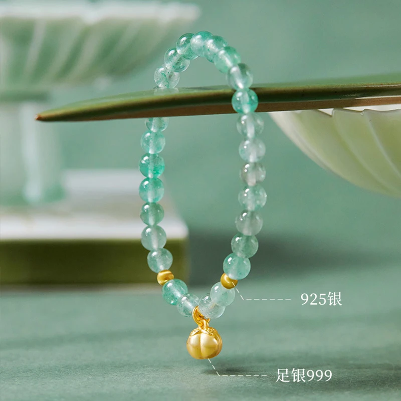 Women's Handmade Single Circle Bracelet Lucky Bead Hand String with Persimmon Strawberry Crystal Fashion Accessory