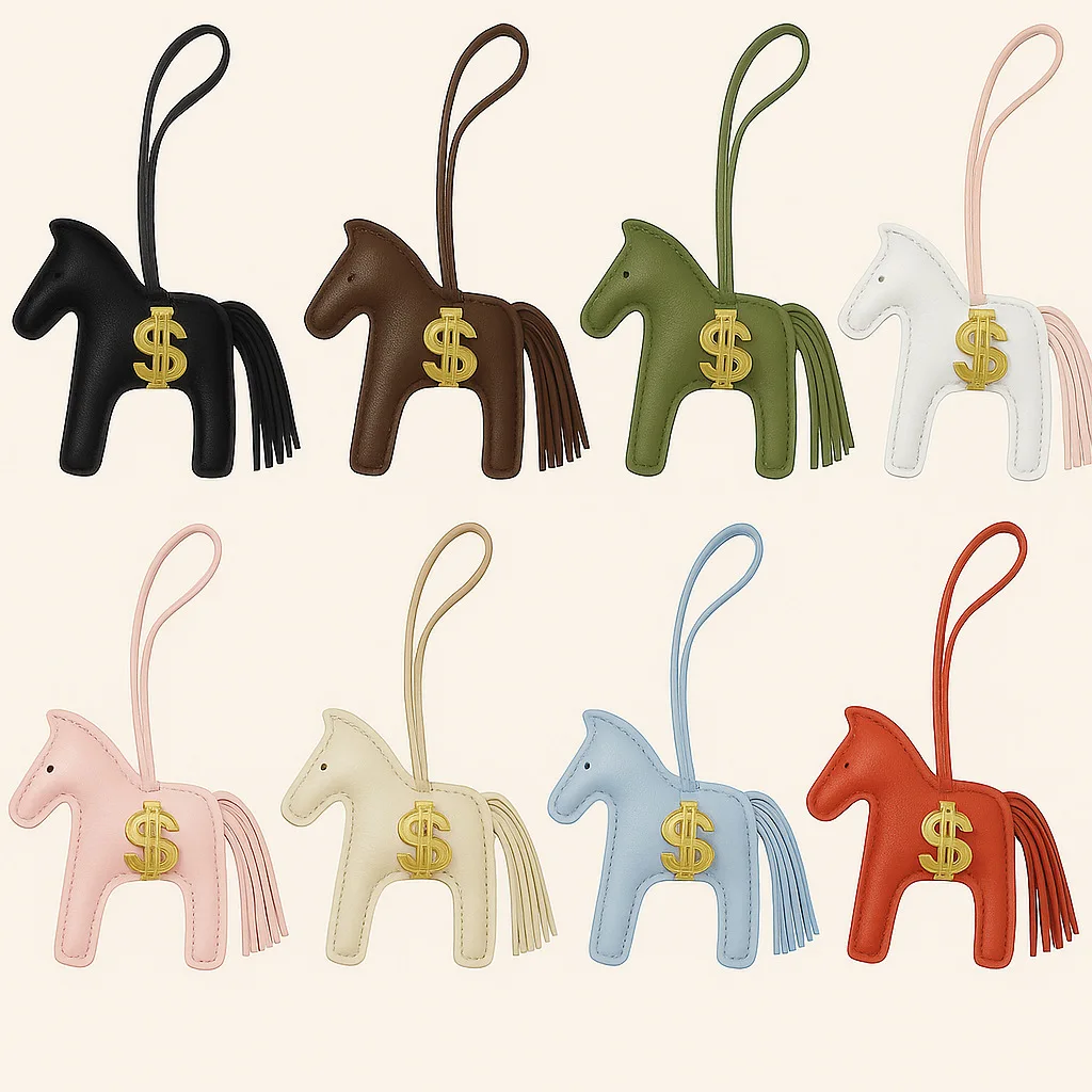 PU-Leder Pony Anhänger Autoschlüssel & Tasche Charm Cartoon „Dollar Pony“ Zubehör