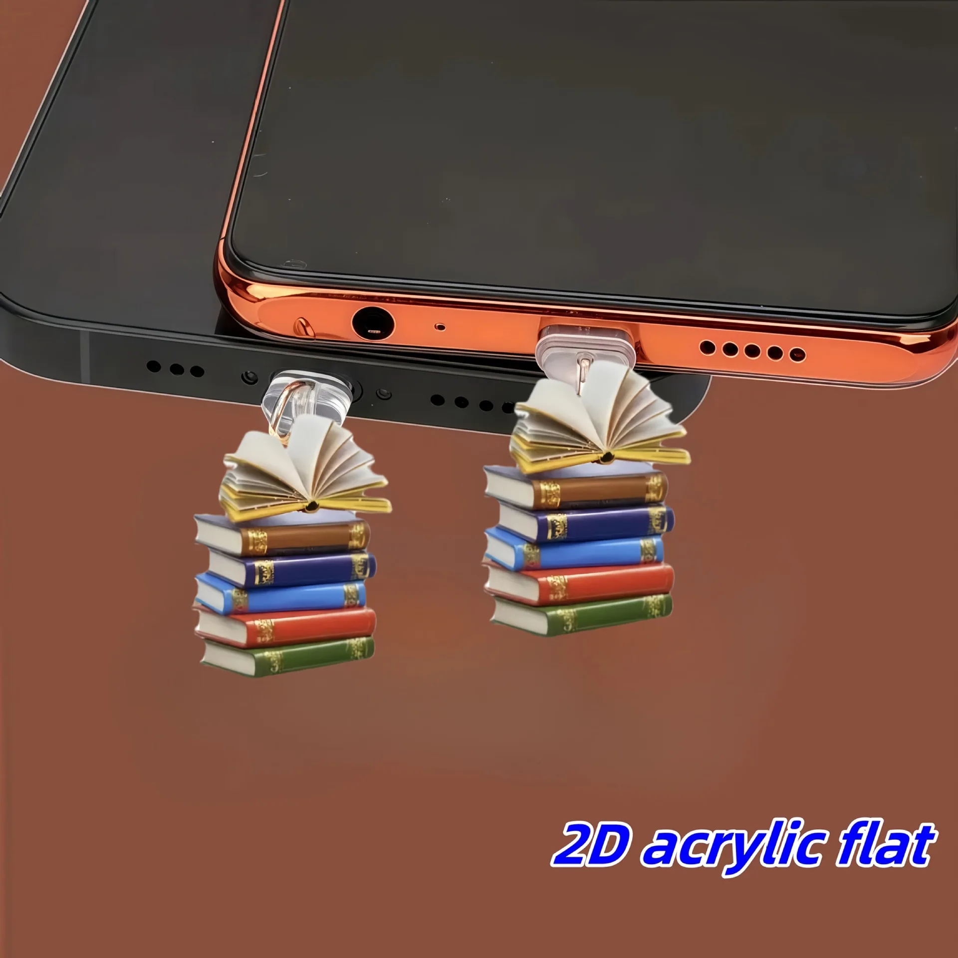 Милый 2D плоский акриловый красочный книжный узор, пылезащитная заглушка для мобильного телефона, аксессуары, украшения для IPhone Samsung Type-C, пылезащитный чехол