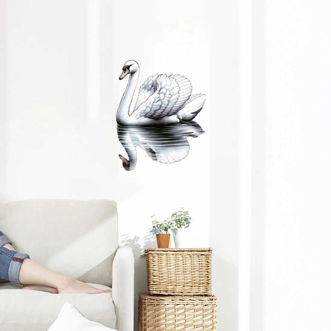 Three Ratels QN48 Elegant white swan cartoon animal wall stickers for home decoration shop window stickers car decals