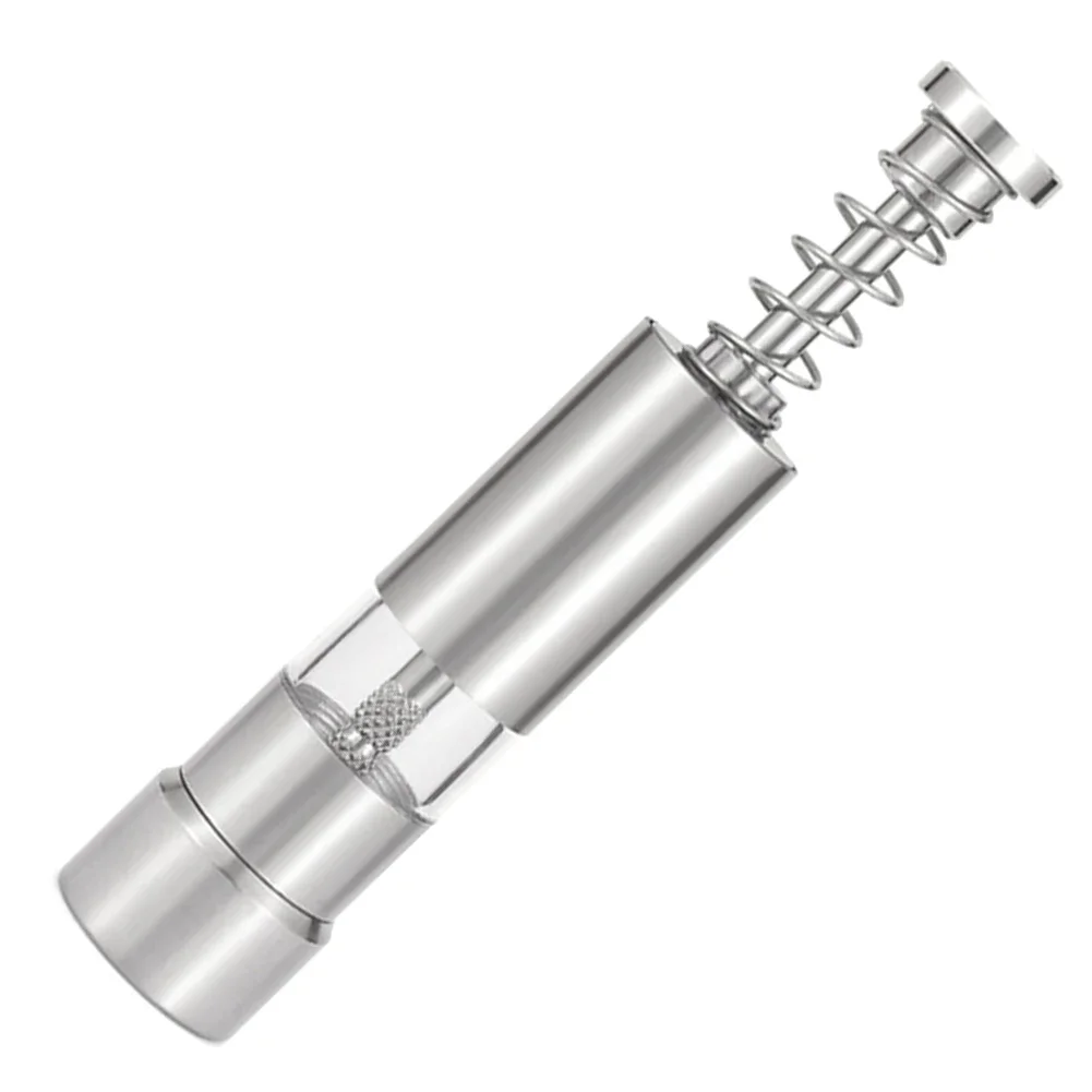 한 손 미니 소금 후추 연마기, 수동 엄지 푸시 후추 향신료 연마기, 홈 캠핑 바베큐용 투명 내장 용수철