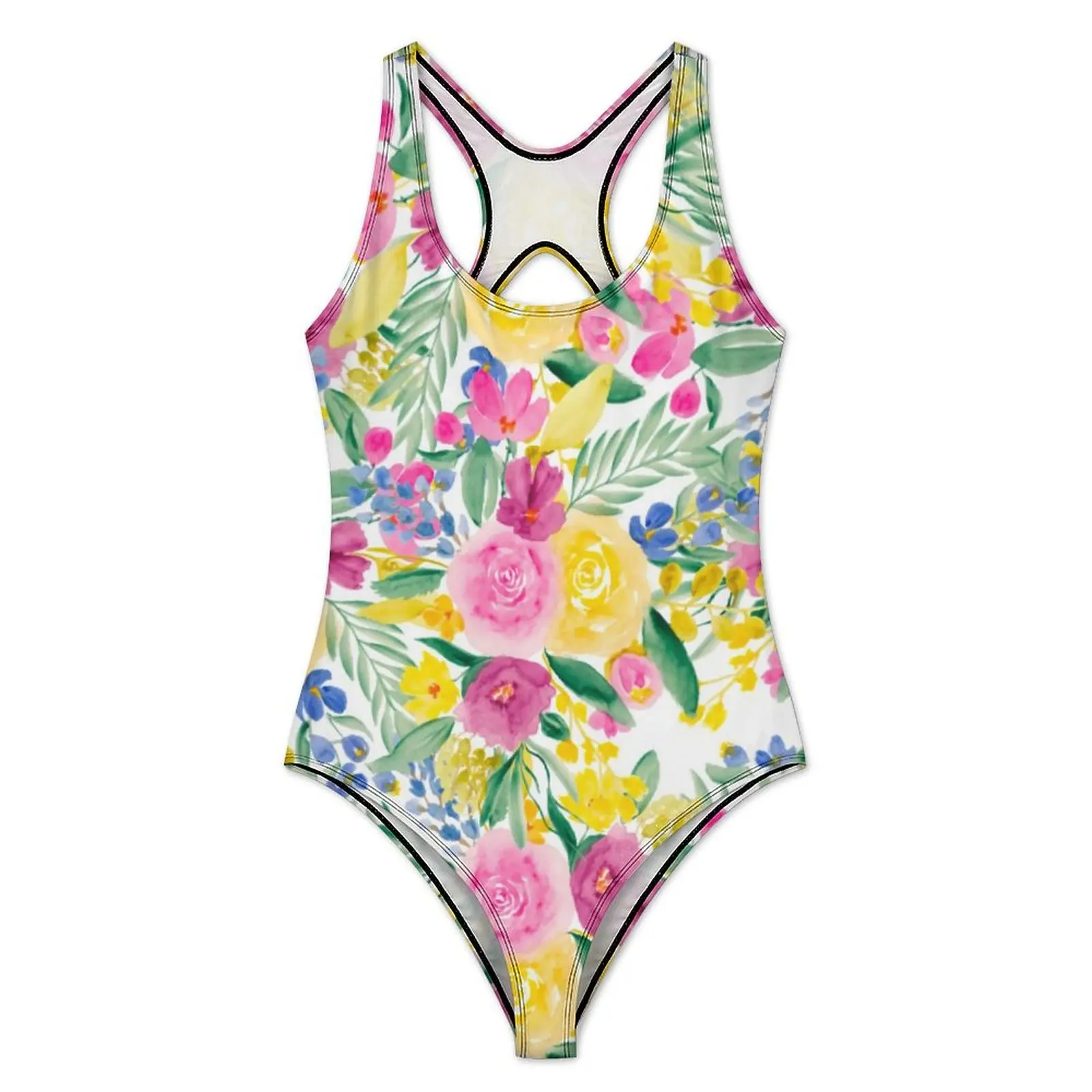 Bright Flowers Swimsuit Floral Print Swimwear One Piece Sport Swimsuits Backless Bathing Suit Woman Push Up Sexy Beach Wear