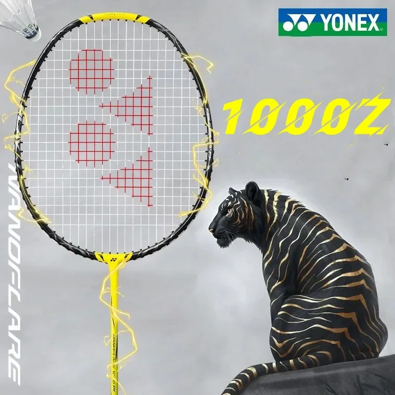 Yonex-Yy Ultralekka rakieta do badmintona z włókna węglowego, ultralekka lampa błyskowa, żółty typ prędkości NF 1000Z, zwiększona profesjonalna