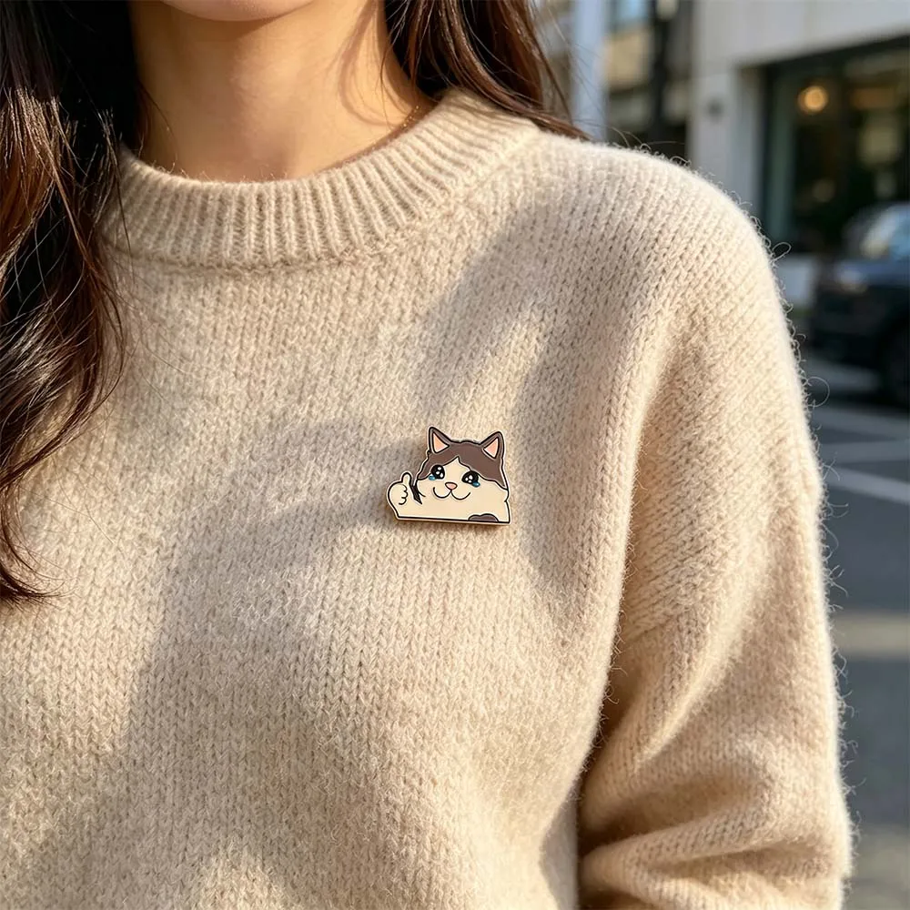 Gift Thumb Up Design Enamel Pin Crying Cat Humorous Lapel Badge Kawaii Style Cute Animal Brooch Daily Wear