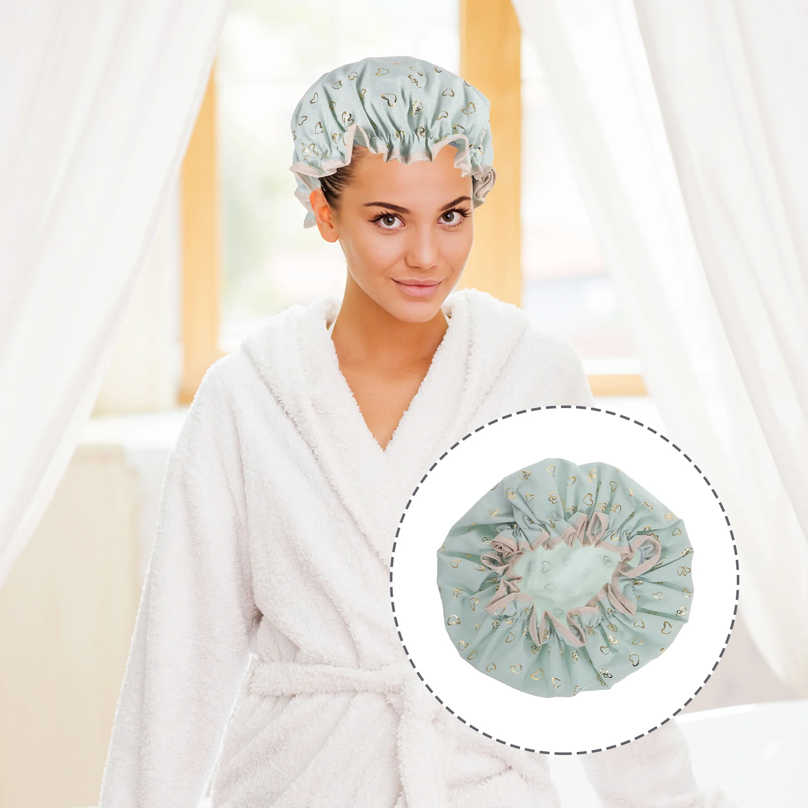 

2Pcs Waterproof Bathing Caps Material Reusable Shower Hats for Women Double Layer Hair Cover for Shower Spa Makeup Travel