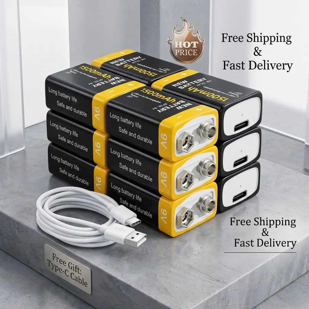 

Type-C 9V 6F22 Rechargeable Battery 1500mAh Lithium Battery for Metal Detector, Remote Control Helicopter, Microphone, Toy Model