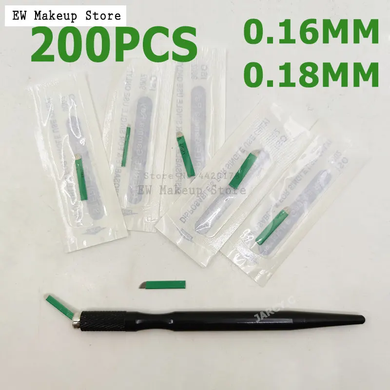 200pcs Lamina Microblading Needles Nano Tattoo Needles 0.16mm 18U Shape Tebori Blades for Manual Pen Permanent Makeup Eyebrow