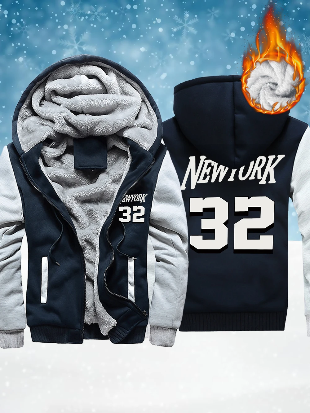 

Мужская утепленная верхняя одежда с буквенным принтом New York 32, зимние термопальто на молнии, флисовые теплые ветрозащитные куртки, повседневная мужская одежда