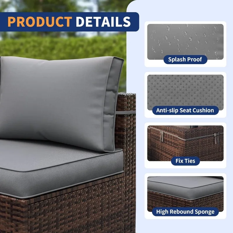 Patio Furniture Set, 7-Piece Outdoor Sectional with Waterproof Cover, All-Weather Wicker Patio Conversation Sets for Backyard