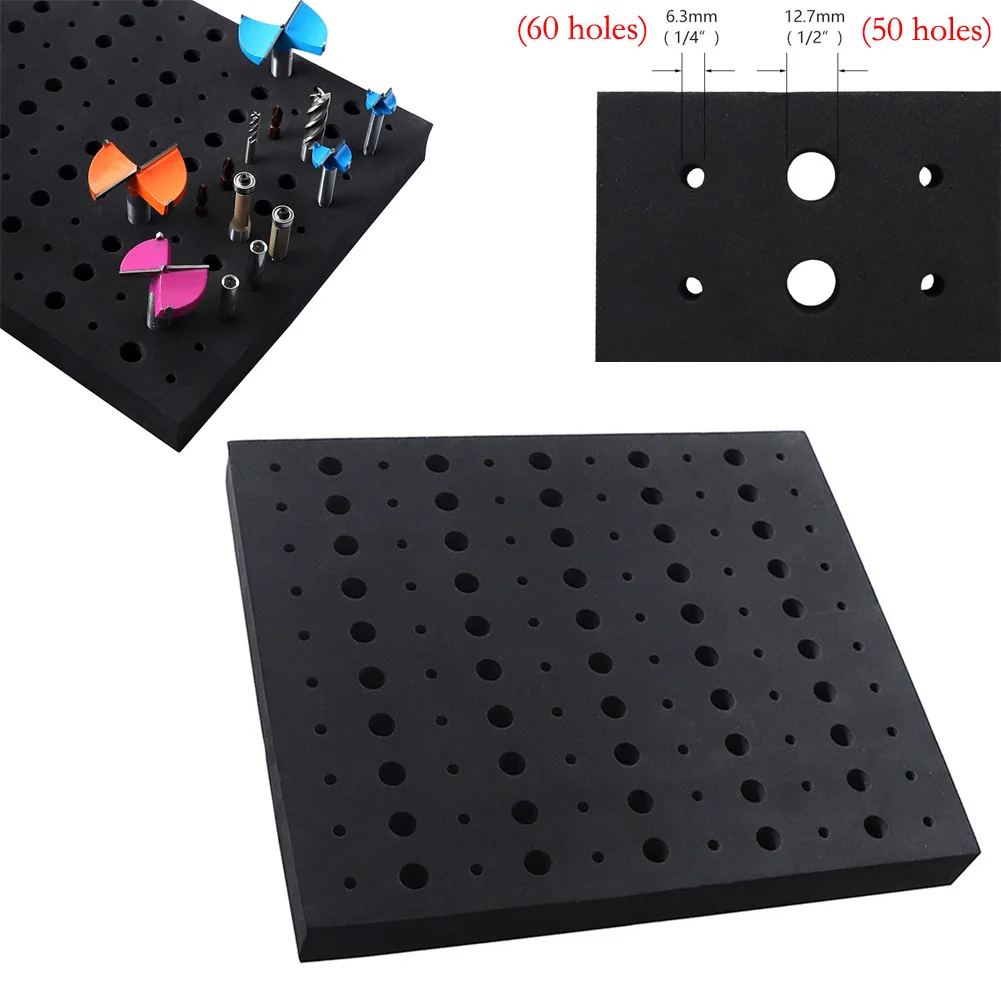 Tempat Penyimpanan Bit Router 110 Bit Organizer Busa Kepadatan Tinggi untuk Bit Shank 1/2 Inci dan 1/4 Inci Portabel