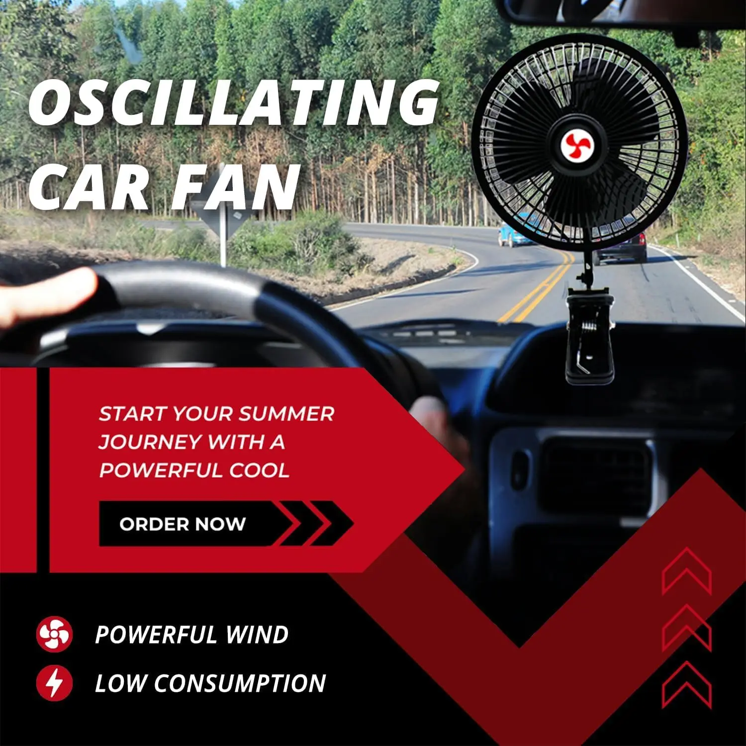12V Oscillating Car Fan, 6” Car Truck RV Clip Fan,Portable Car Cooling Fans Mounted In Vehicle Interior,Car Cigarette Lighter