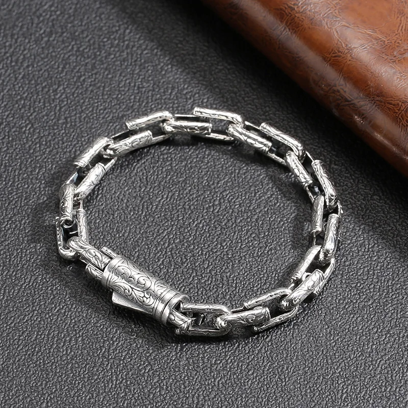 QN Silver Color Rattan Grass Pattern Bracelet Creative Design Personalized Retro Handmade Aggressive Fashion Bracelet  Jewelry