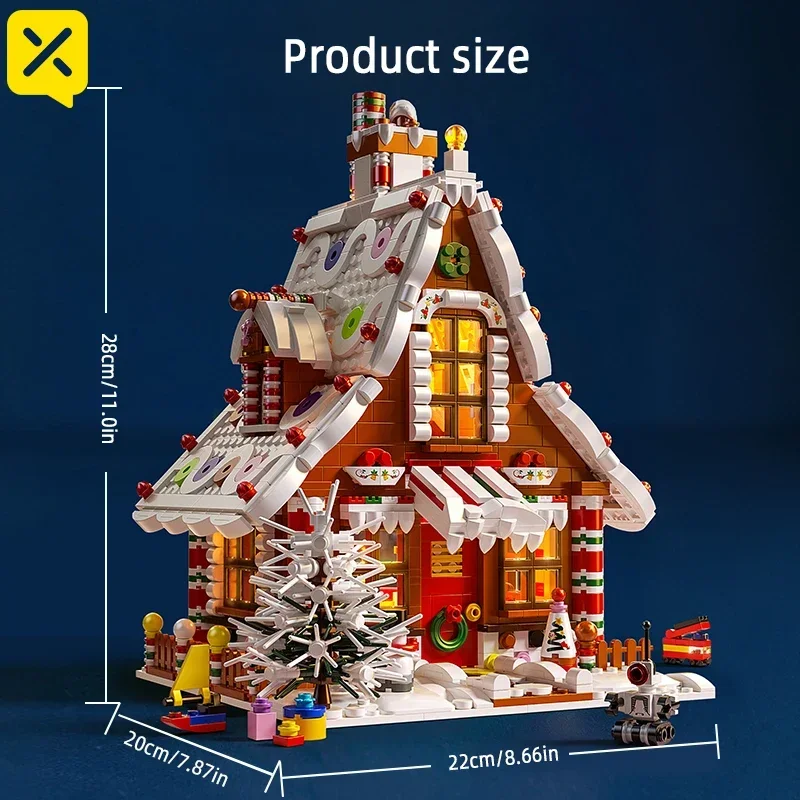 مكعبات بناء منزل خبز الزنجبيل لعيد الميلاد مع أضواء LED كوخ احتفالي DIY لعبة تجميع هدية للأطفال والكبار #6