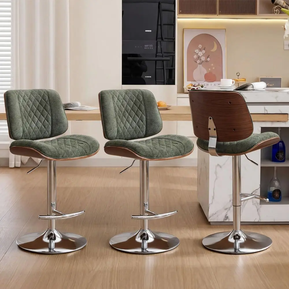 

Bar Stools Set of 3, Modern Adjustable Height Counter Barstools with Swivel amp Back, Chenille Bar Chairs Kitchen Island Stools