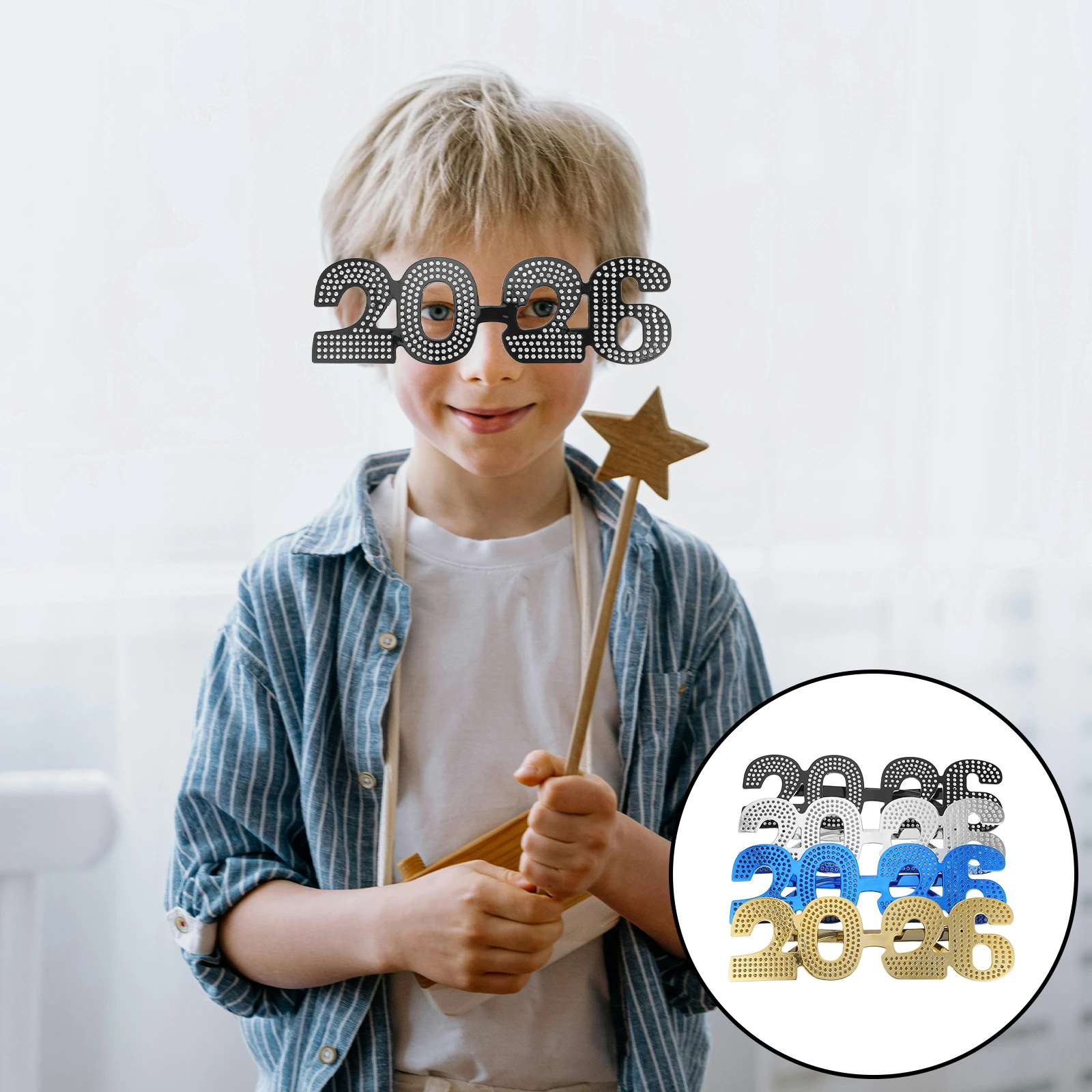 

2026 Glasses 4 Pcs Happy New Years Party Props Eve Photo Yearparty Novelty Year's Glitter Eyeglasses End of The