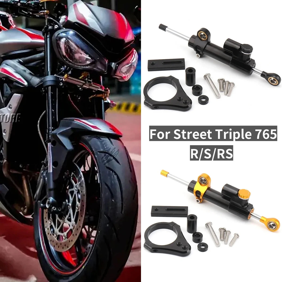 

Motorcycle CNC Aluminum Damper Steering Stabilizer Mounting Bracket For Street Triple 765 S 765S STREET TRIPLE 765RS 765R 17-22