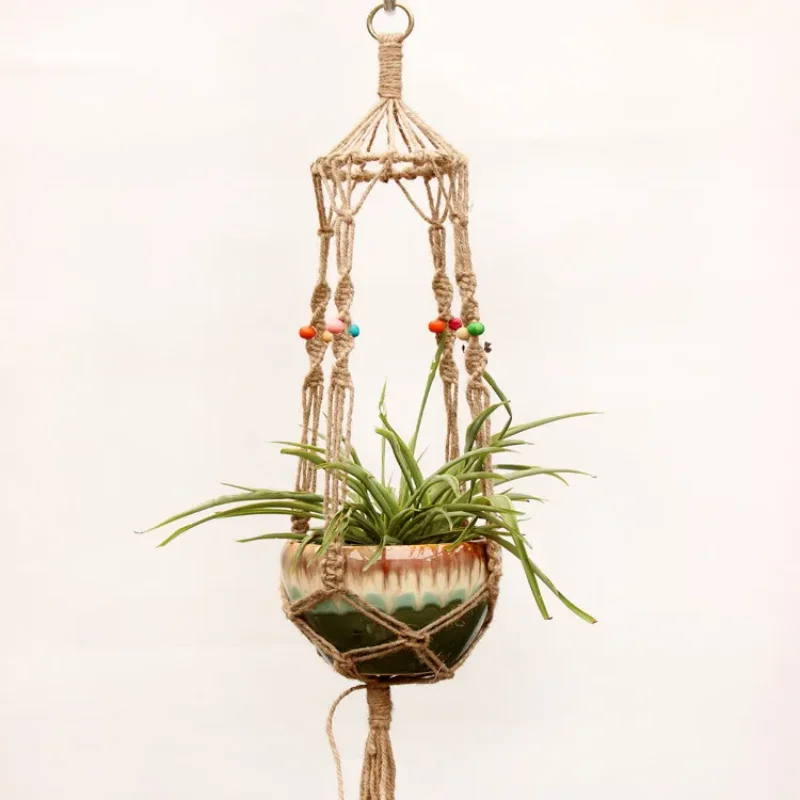 Flower Pot Hemp Rope Hanging Net Straw Macrame Plant Hanger Flower Pot Garden Holder Legs Hanging Rope Basket Balcony Decor