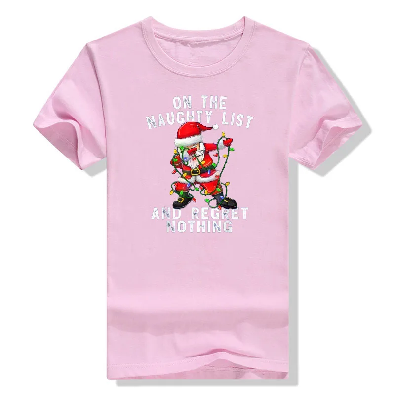 On The Naughty List and I Regret Nothing Christmas Cosutme Dabbing Santa T-Shirt Gifts Xmas Graphic Tee Top Cute Holiday Clothes