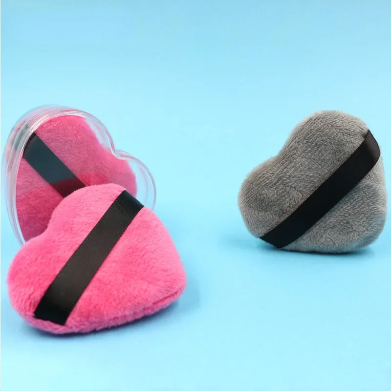 2Pcs Heart Shape Cosmetic Puff Velvet Powder Puff Long Cotton Fluff Soft Velvet Loose Powder Puff BB Fundation Makeup Puffs