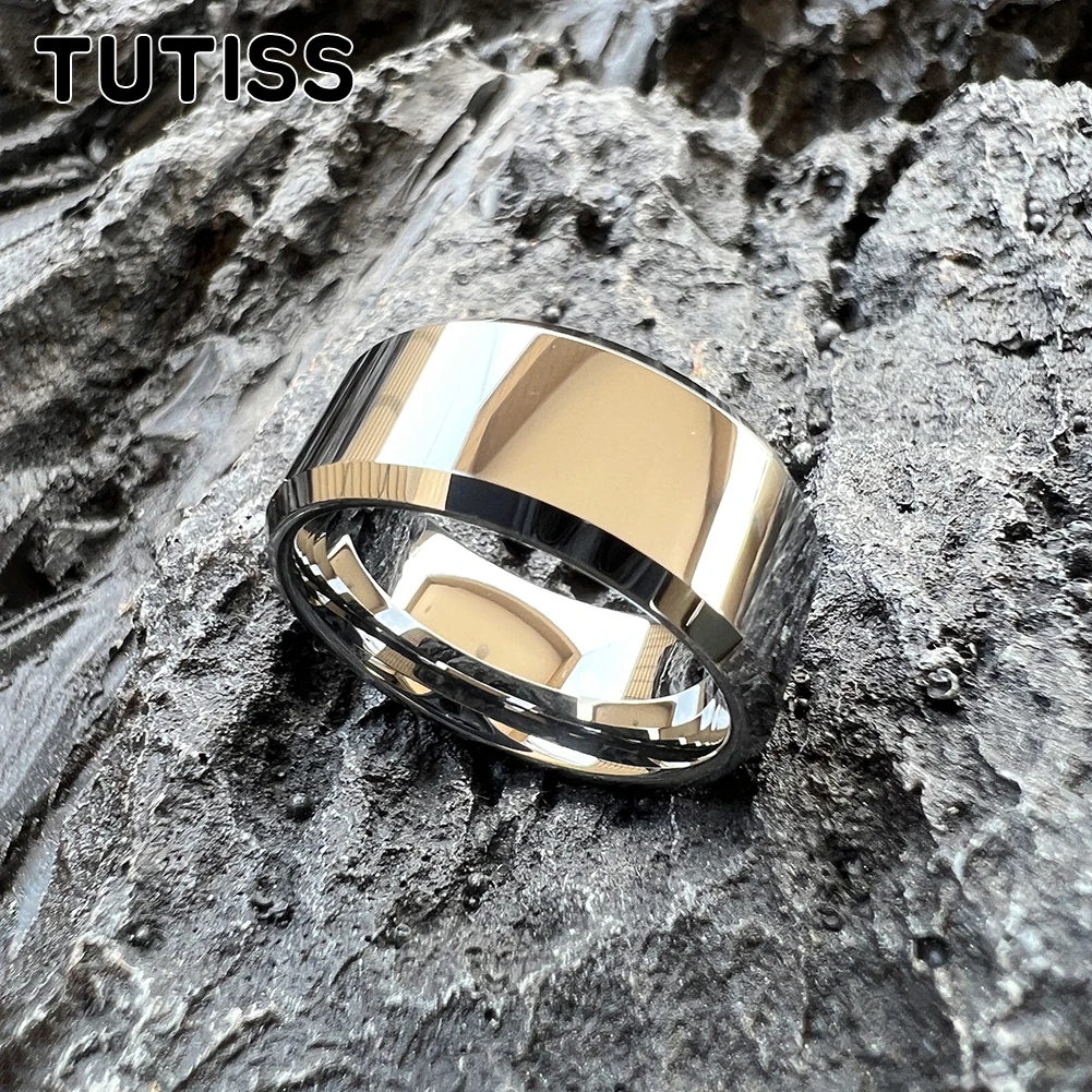 TUTISS 10mm 12mm Men Women Popular Tungsten Couple Ring Trendy Wedding Band Bevel Edges Comfort Fit