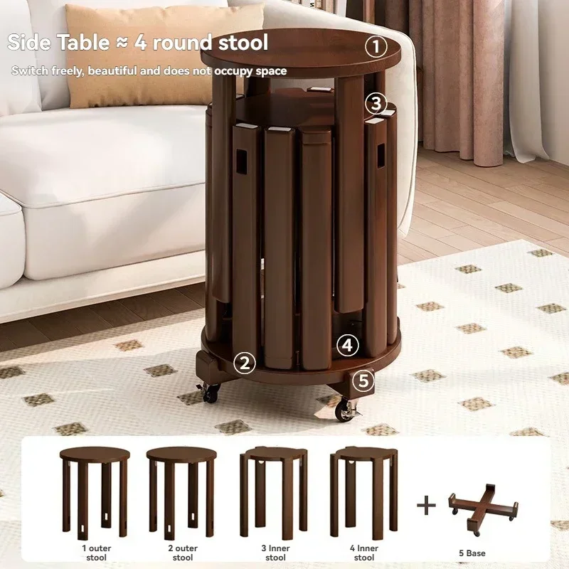 Exquisite Multi-functional Stackable Stool, Modern Dining Table Stool, Natural Wood, New Chinese Style Solid Wood Round Stool