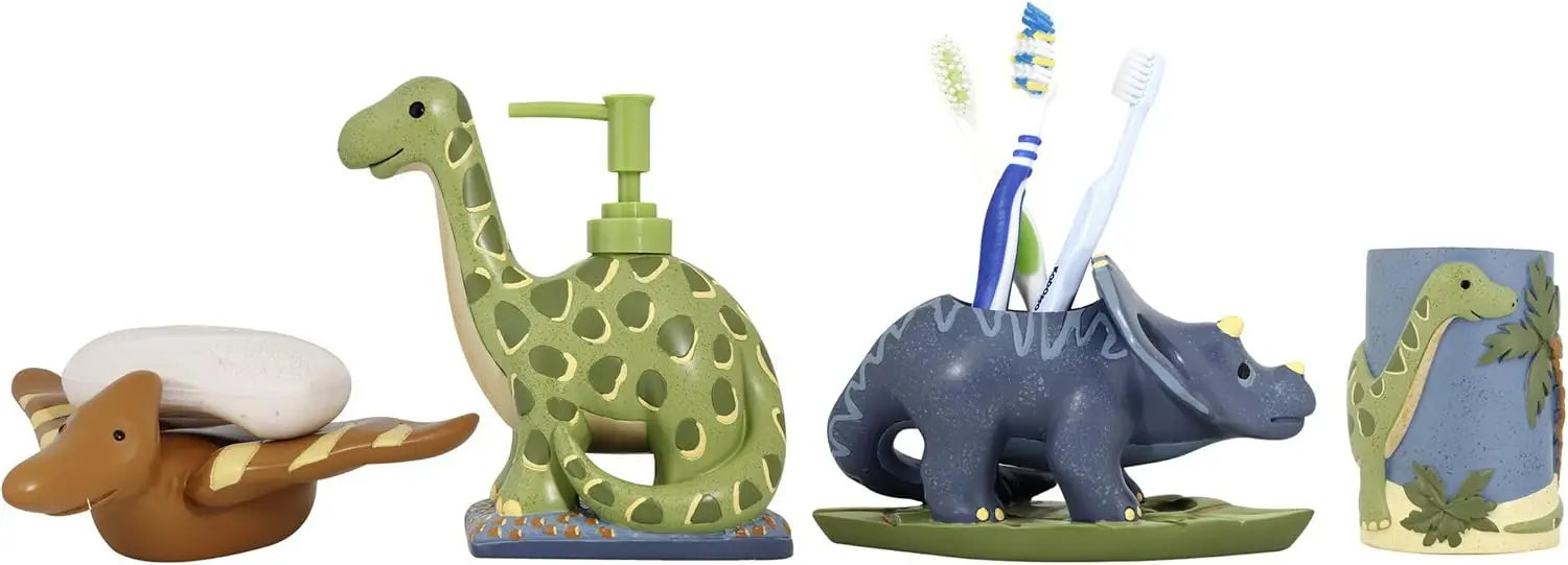 Four Piece Kids Bathroom Accessories Set - Dinosaur