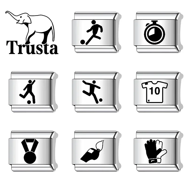 Trusta 2024 женский милый Спортивный Футбольный Шарм итальянские звенья 9 мм браслет из нержавеющей стали для девочек подарок на день рождения DIY Ювелирные изделия N127