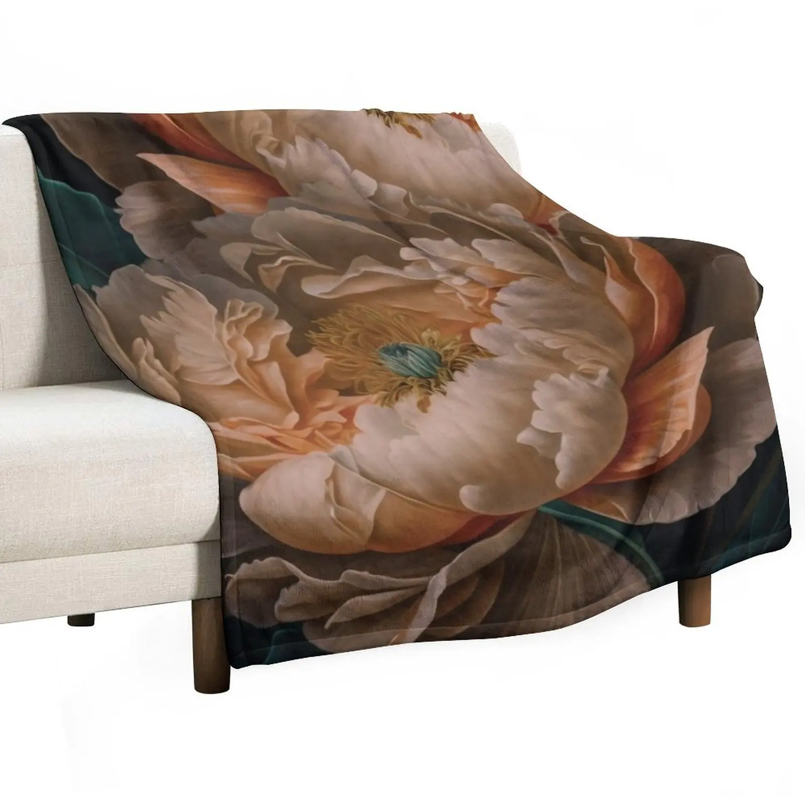 Peony Flower Dark Academia Wall Art Throw Blanket wednesday Flannel Bed Fashionable Multi-Purpose Blankets