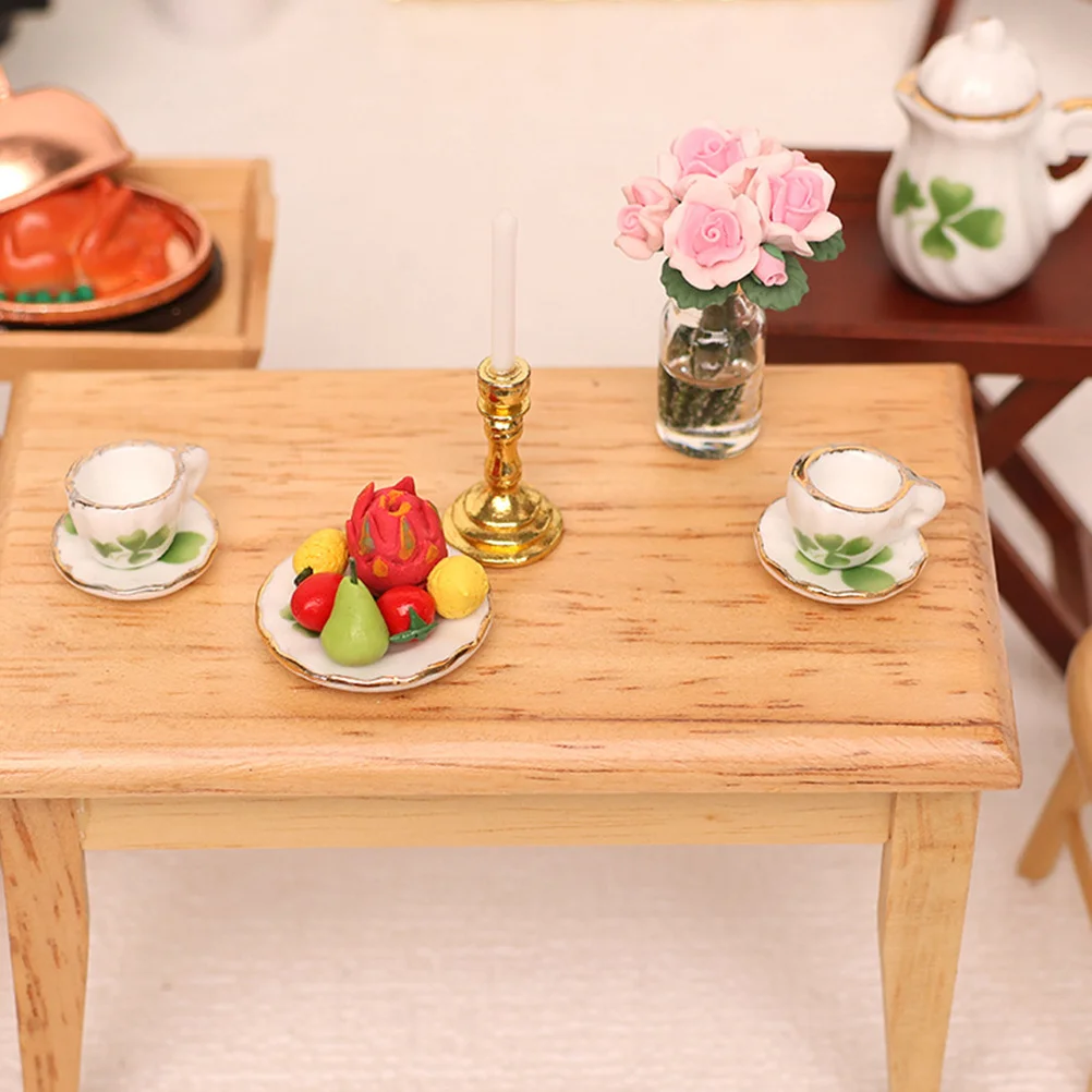 

1Set Mini Wood Dining Table and Chairs Small Vintage Decorative Furniture for Mini House Landscaping Craft Display Photography