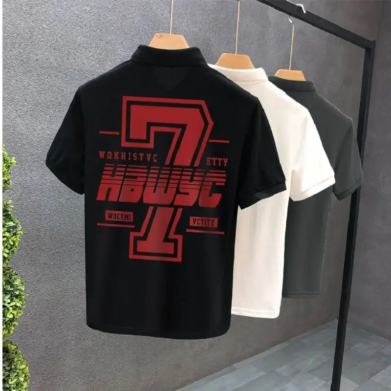 

Man Polo Shirts O Neck Print White Black with Collar T Shirt for Men Original Quick-drying Hot Vintage Slim Fit Chic Summer Kpop