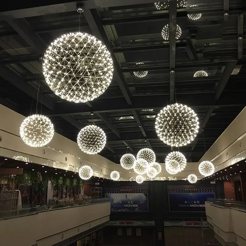 Modern LED Sky Star Spark Ball Ceiling Chandeliers Fireworks Ball Lighting Large Shopping Mall Aerial Art Luminaire Pendant Lamp