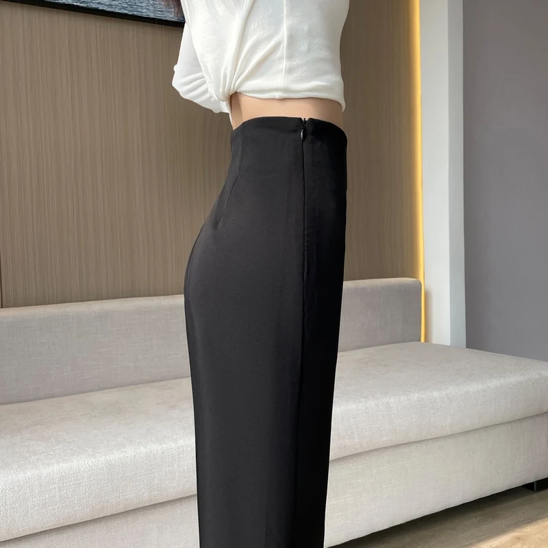 High Waist Wide Leg Straight Cut Ice Silk Suit Pants Floor Length Casual Trousers for Women Spring Summer New Arrival