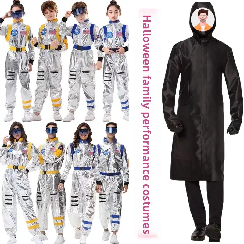 

loween Parent-Child Performance Adult Child Overall Suit Workwear Astronaut Space Robot Costume Polyester Fiber