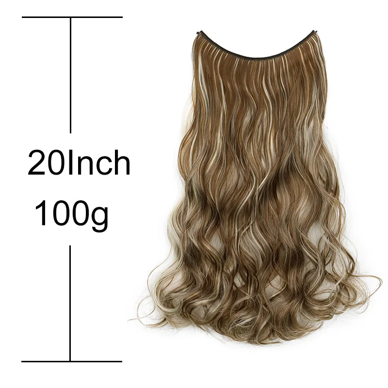 WIGSIN Synthetic One Piece No Clip Hair Extension 20Inch Long Curly Fish Line Fake Hair Piece for Women