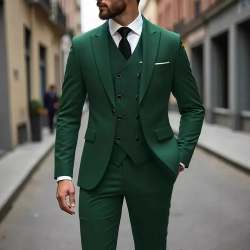 Imagen 2 del producto Trajes de hombre de alta calidad, color gris oscuro, corte entallado, solapa de pico de un solo pecho, chaqueta elegante de 3 piezas para novio, pantalones, chaleco, conjuntos para hombre