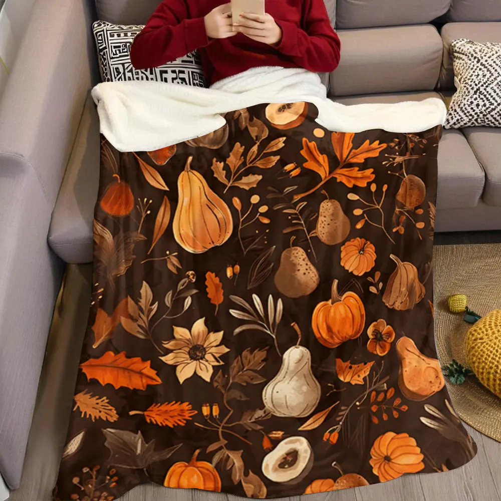 Autumn Harvest Ditsy Printed Blanket Suitable for Sofas Beds Offices Travel Camping Chairs Warm Plush Blanket
