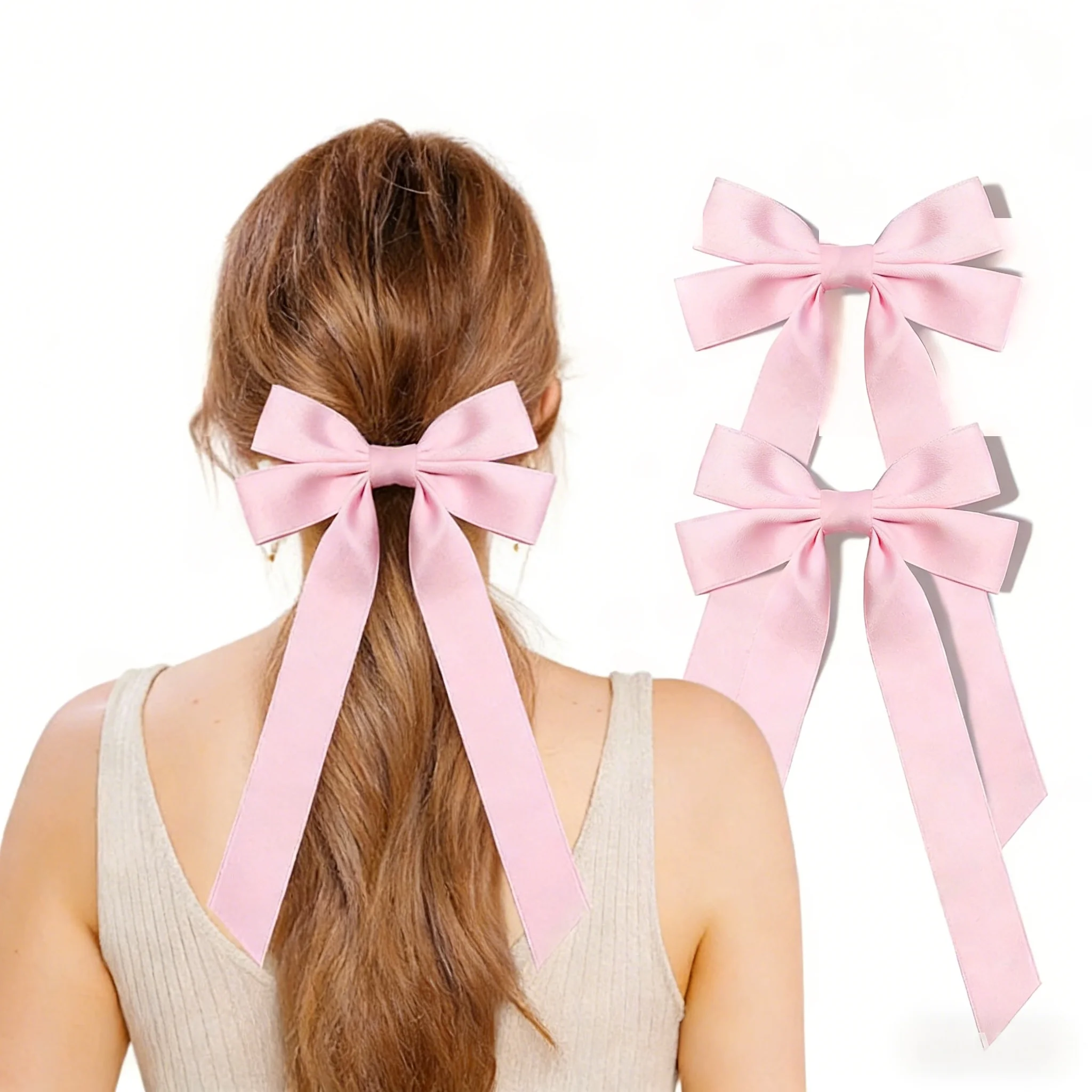 

2PCS Satin Hair Ribbon Clips: Ponytail Holders, Alligator Clips for Girls, Toddlers, Teens, and Kids