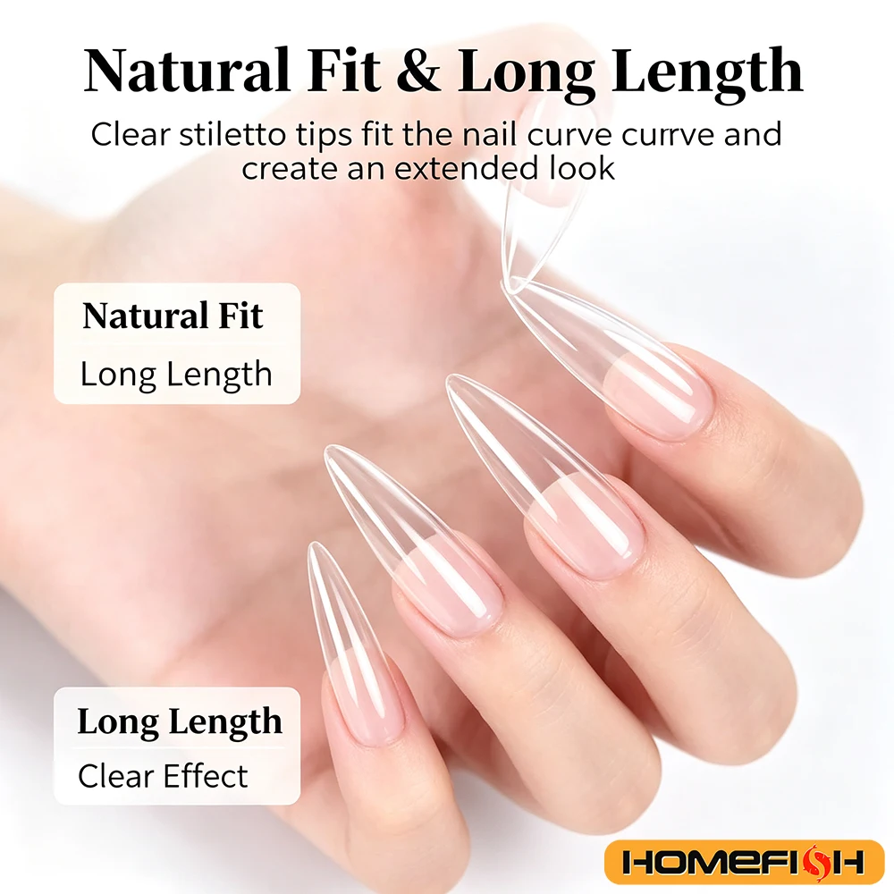 120/240 Stück XL Stiletto Gel X Nagelspitzen, transparente künstliche Nägel, extra lange Stiletto-Nägel, vollständige Abdeckung, Werkzeug zur künstlichen Nagelverlängerung – Detail 8