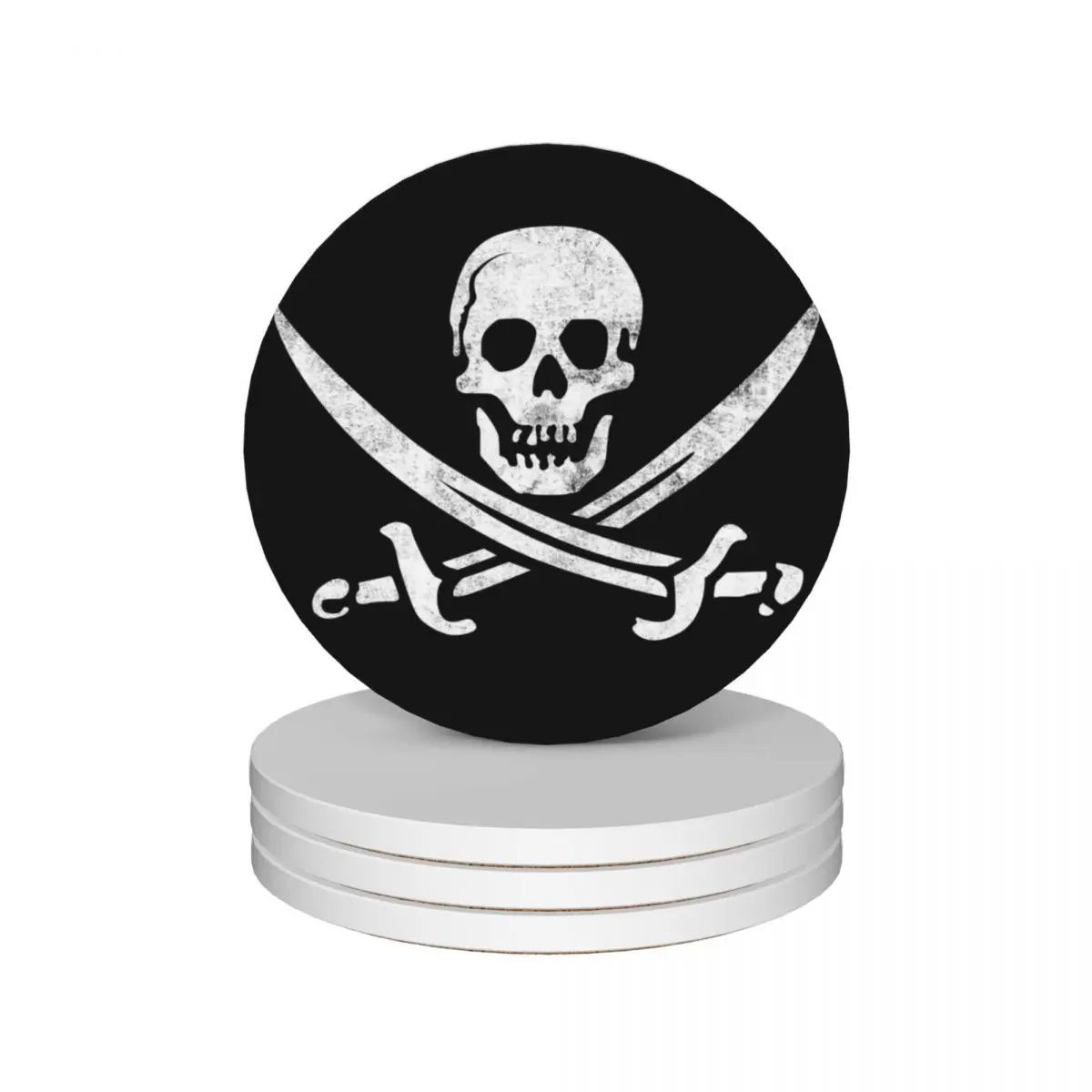 

Calico Jack Sword Pirate Flag Jolly Roger Graphic Ceramic Coasters (Set of 4) christmas tea customized Coasters