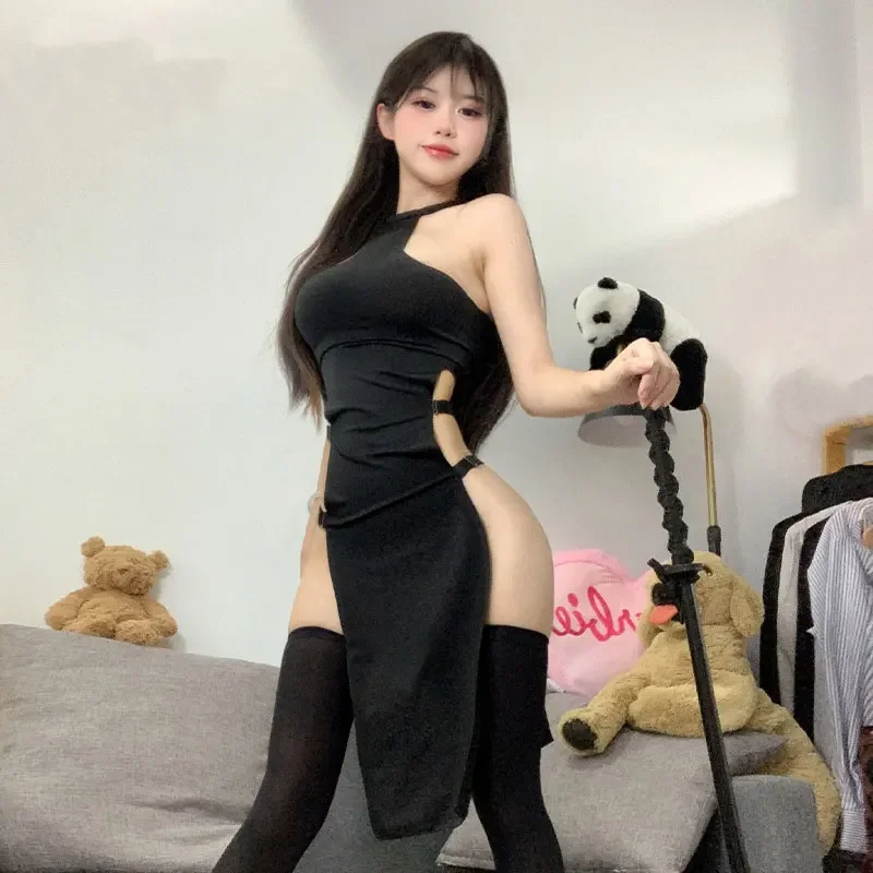 Sexy Women's Mini Dress Erotic Pure Lust Girl Japanese Street Style Dress Adult Game Split Evening Dress Role Play Costume Set