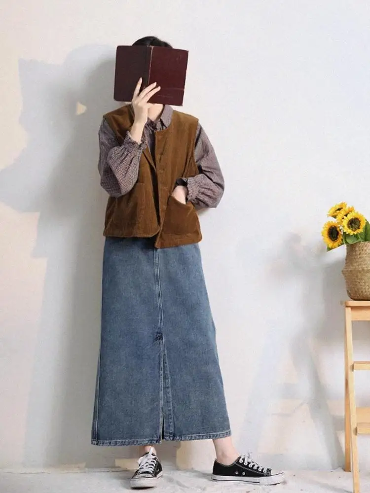 레트로 코듀로이 조끼 여성용 봄 가을 슬림 아우터 우아한 여성용 오픈 가디건 코트 면 폴리에스터 혼방