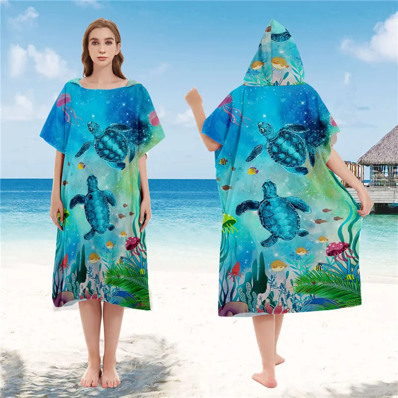 Microfiber Hooded Bath Towel Poncho, Robe for Adults and Kids, Cloaks for Surf Beach, Swimming Pool, Outdoor Chaning Bathrobe