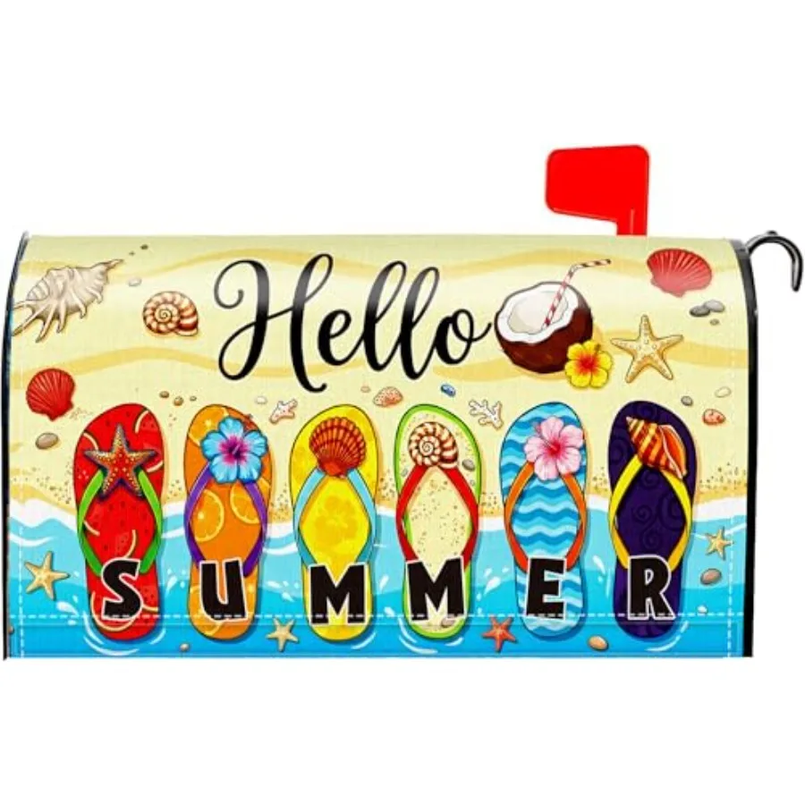 

Summer Magnetic Mailbox Covers Standard Size, Flip Flop Mail Box Cover with Summer Design, Sunny Outdoor Garden Yard Decor