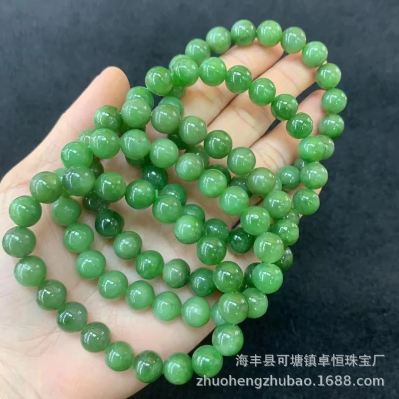 

Raw ore Hetian jade 9m round beads DIY ornament bracelet which Green