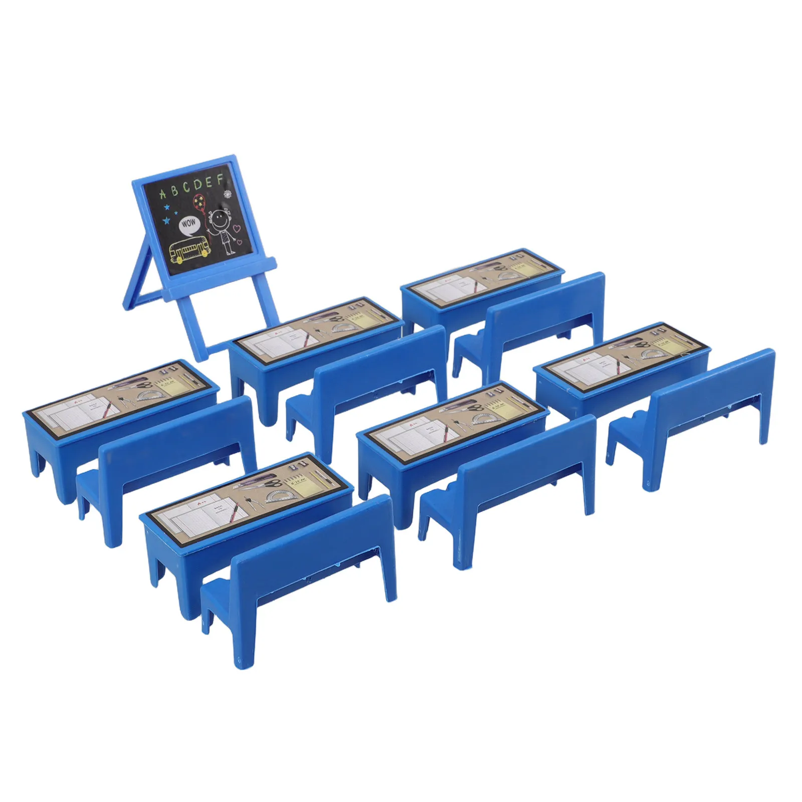 13Pcs Mini Classroom Furniture Set for Creative Learning Play Includes Desk Chair Blackboard Bookshelf Ideal for School Role