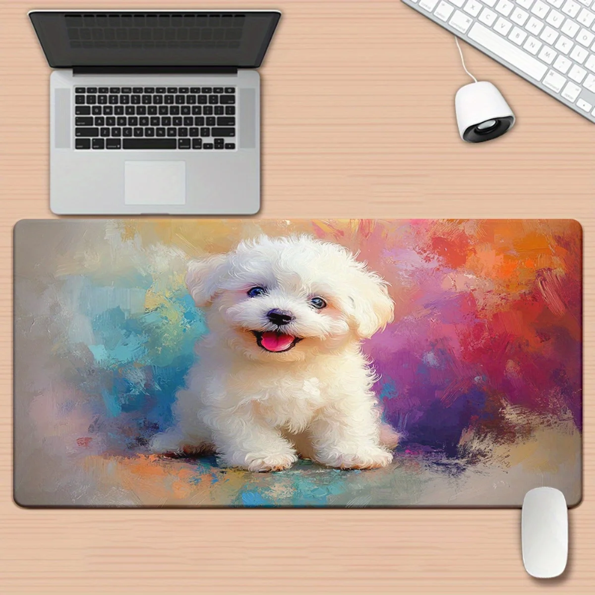 Cute Puppy Oil Painting Extra Large Gaming Mouse Pad Durable Non-Slip Rubber Desk Mat for PC Office