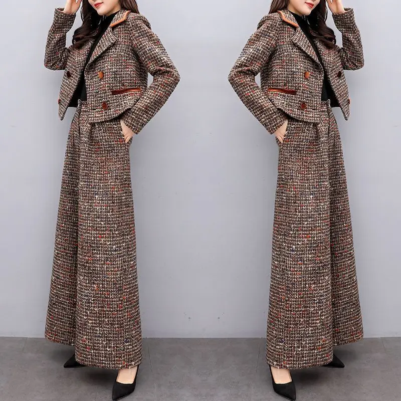 

Autumn and Winter New Wide Leg Pants Two-piece Set, Loose and Fashionable Short Jacket, Stylish and Slimming Women's Suit