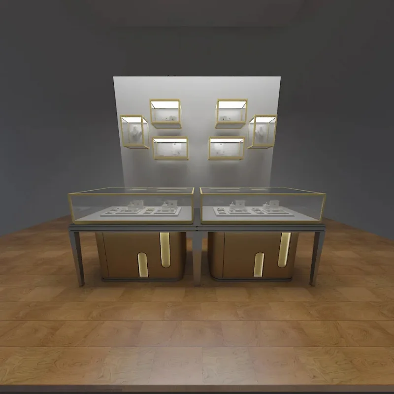 custom.Factory Custom Electroplated Stainless Steel Rectangular Jewelry Display Cabinet Stand Gold Necklace